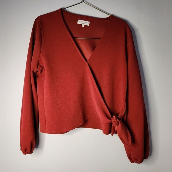 Madewell Texture & Thread Crepe Wrap tie Crimson red blouse Top Size Large - Picture 1 of 7